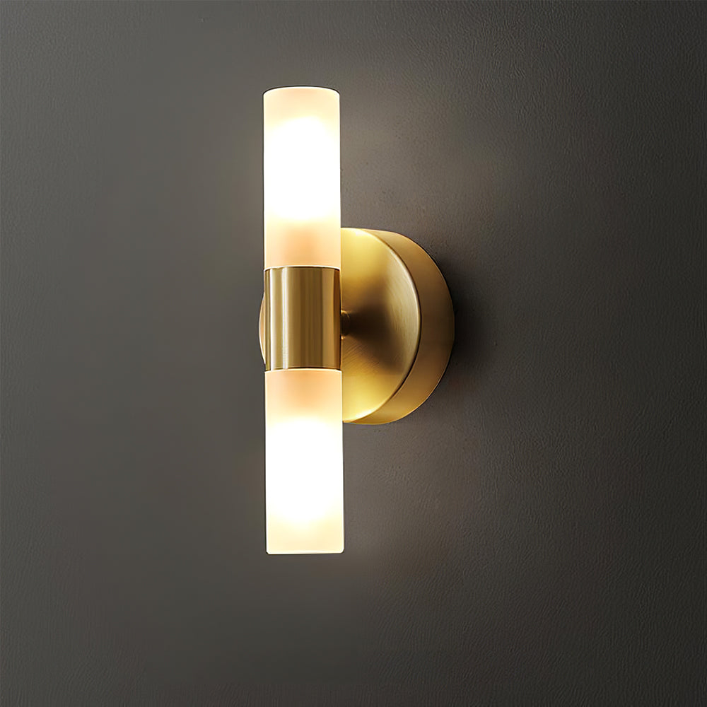 Brass LED Wall Lamp With Glass Cylinder Shade Diffused Glow NALANI