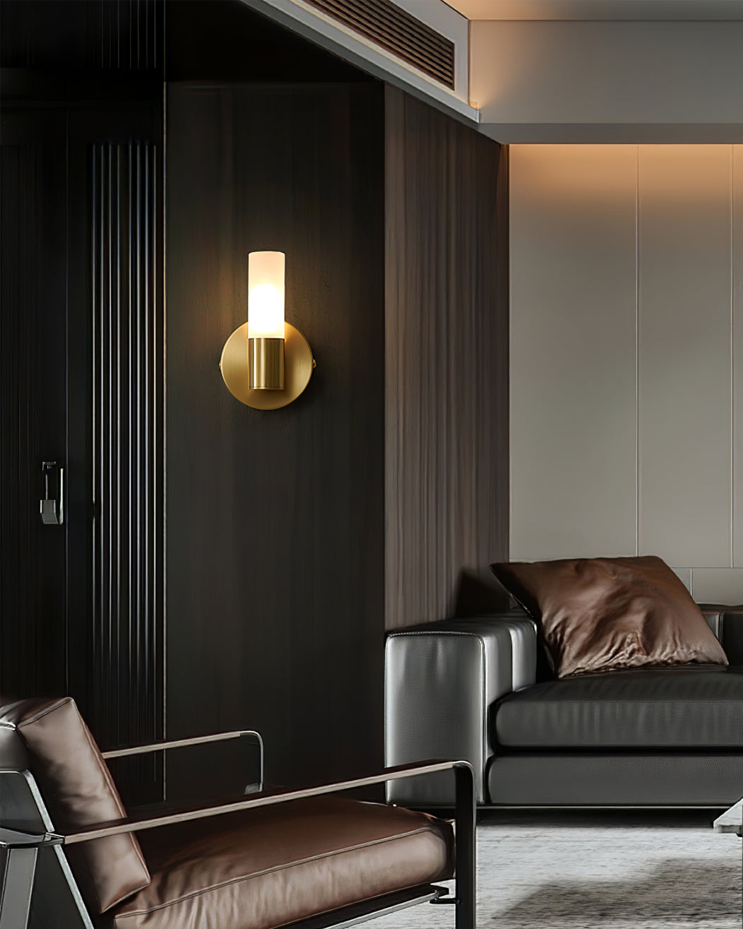 Brass LED Wall Lamp With Glass Cylinder Shade Diffused Glow NALANI