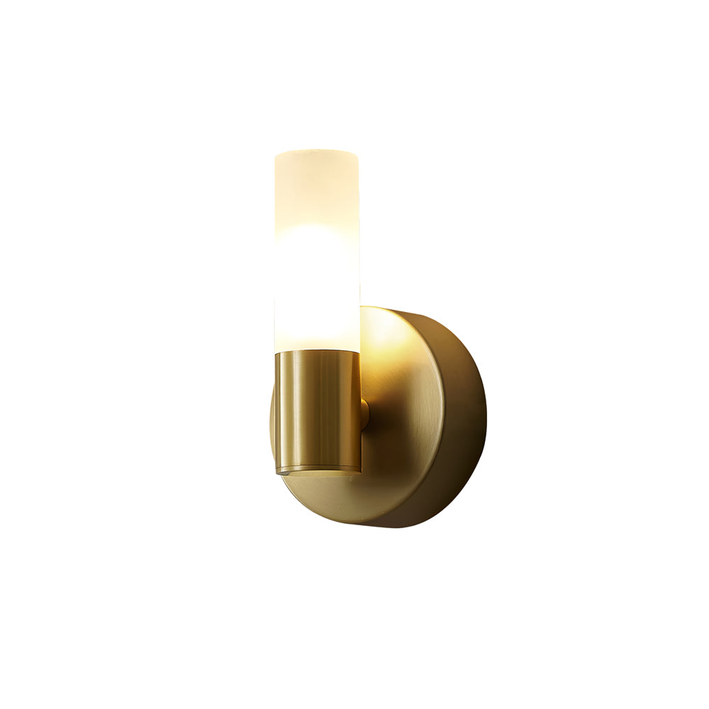 Brass LED Wall Lamp With Glass Cylinder Shade Diffused Glow NALANI