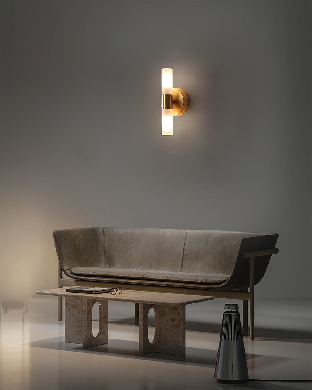 Brass LED Wall Lamp With Glass Cylinder Shade Diffused Glow NALANI