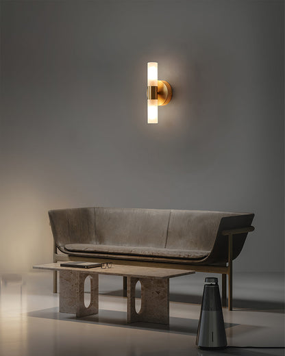 Brass LED Wall Lamp With Glass Cylinder Shade Diffused Glow NALANI