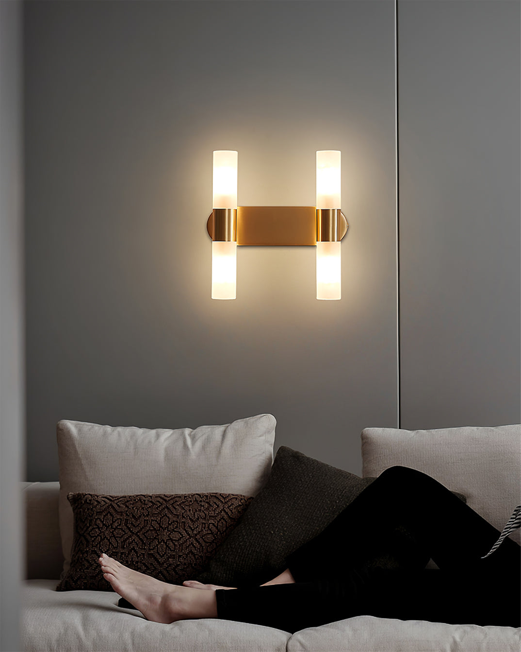 Brass LED Wall Lamp With Glass Cylinder Shade Diffused Glow NALANI
