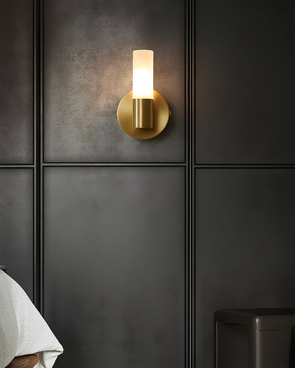 Brass LED Wall Lamp With Glass Cylinder Shade Diffused Glow NALANI