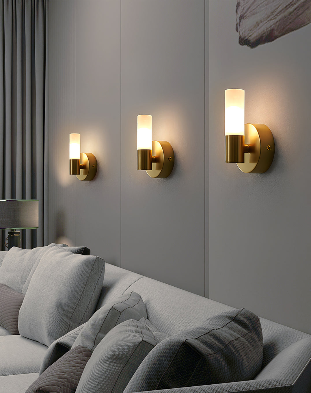 Brass LED Wall Lamp With Glass Cylinder Shade Diffused Glow NALANI