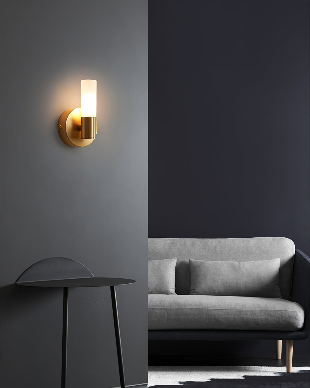 Brass LED Wall Lamp With Glass Cylinder Shade Diffused Glow NALANI