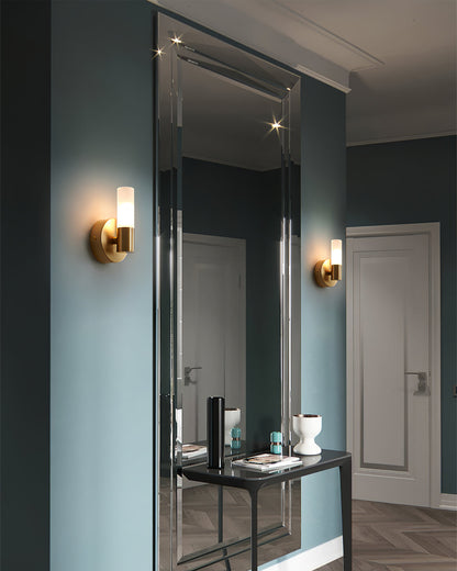 Brass LED Wall Lamp With Glass Cylinder Shade Diffused Glow NALANI