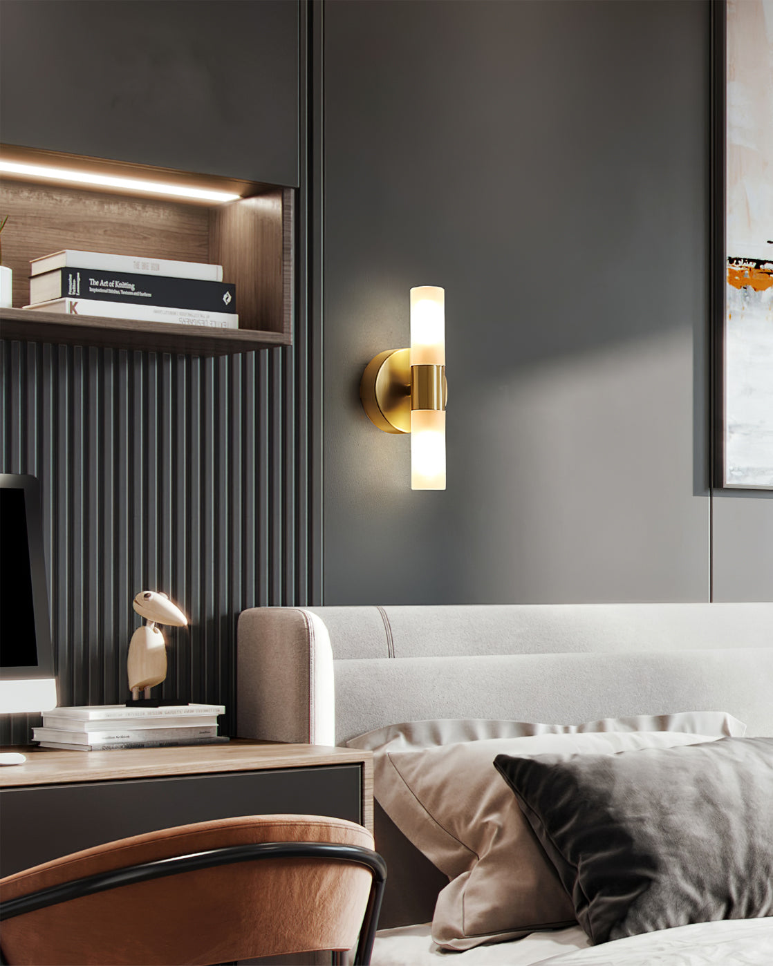 Brass LED Wall Lamp With Glass Cylinder Shade Diffused Glow NALANI