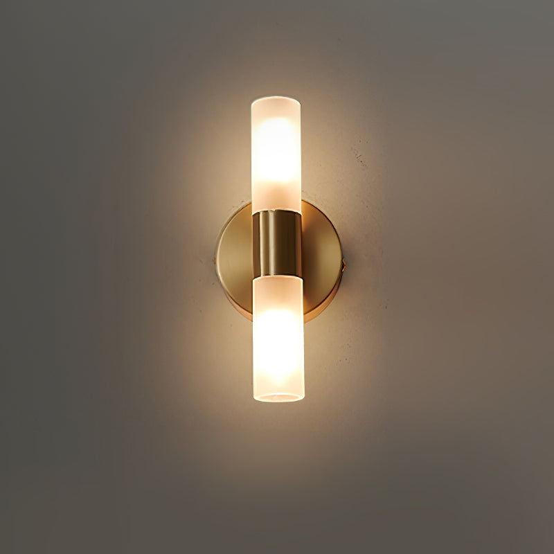 Brass LED Wall Lamp With Glass Cylinder Shade Diffused Glow L 3.1″ x W 2.4″ x H 7.1″ Brass & White NALANI
