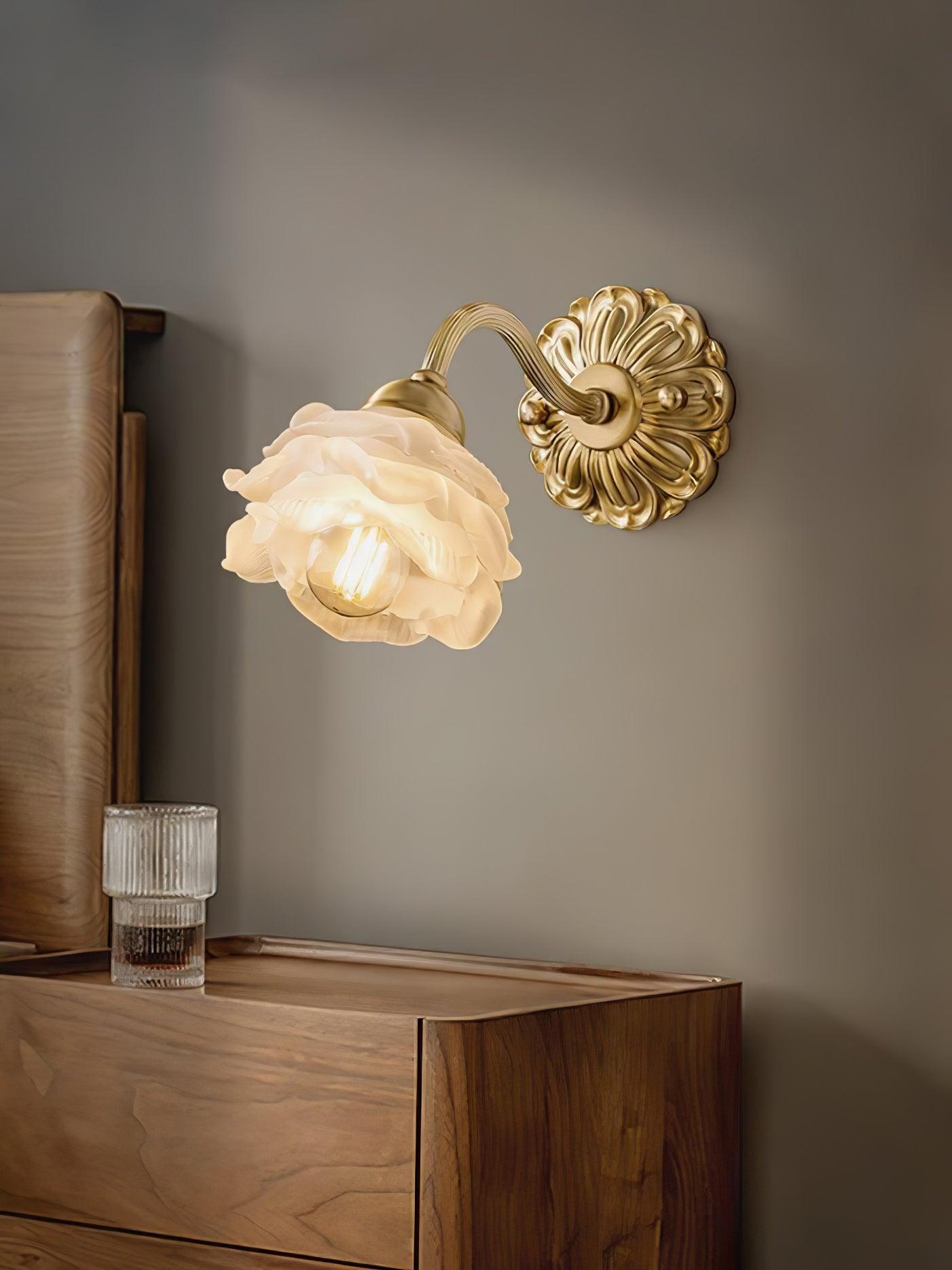 Brass Rose Wall Light Sconce Modern Vintage Home Lighting NALANI