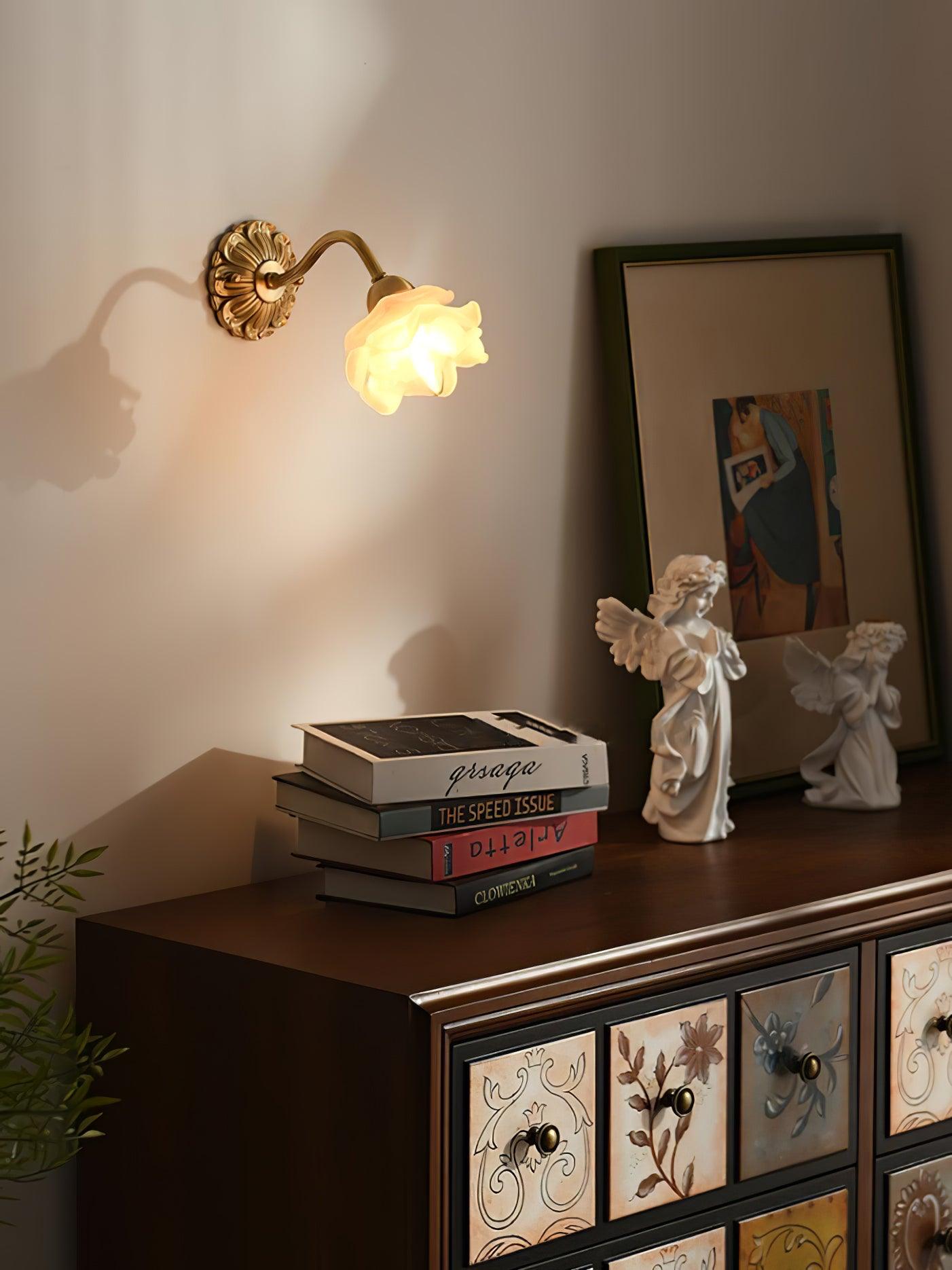 Brass Rose Wall Light Sconce Modern Vintage Home Lighting NALANI
