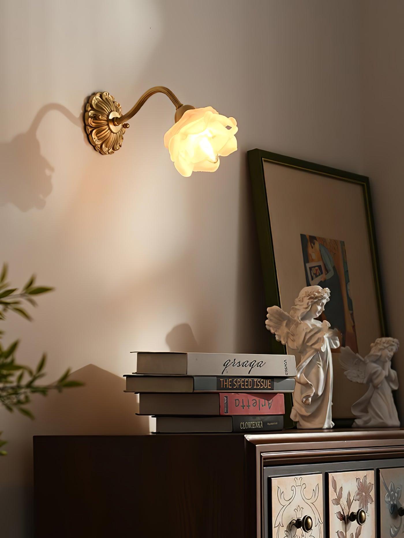 Brass Rose Wall Light Sconce Modern Vintage Home Lighting NALANI
