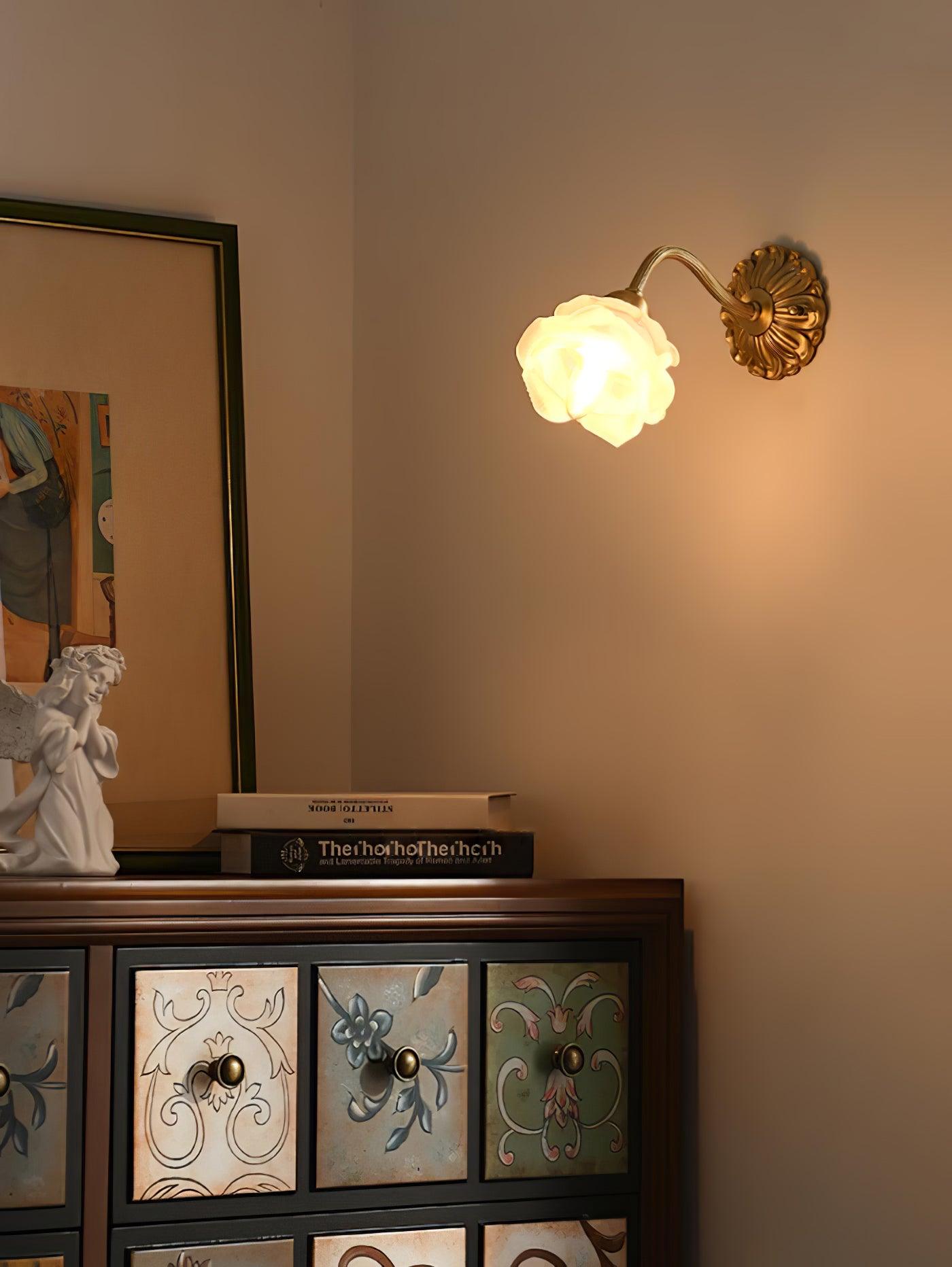Brass Rose Wall Light Sconce Modern Vintage Home Lighting NALANI