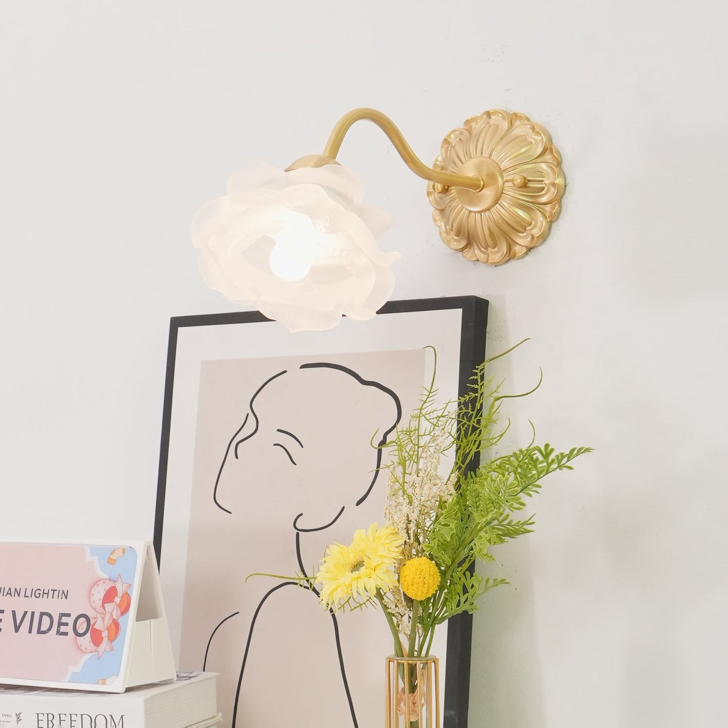 Brass Rose Wall Light Sconce Modern Vintage Home Lighting NALANI