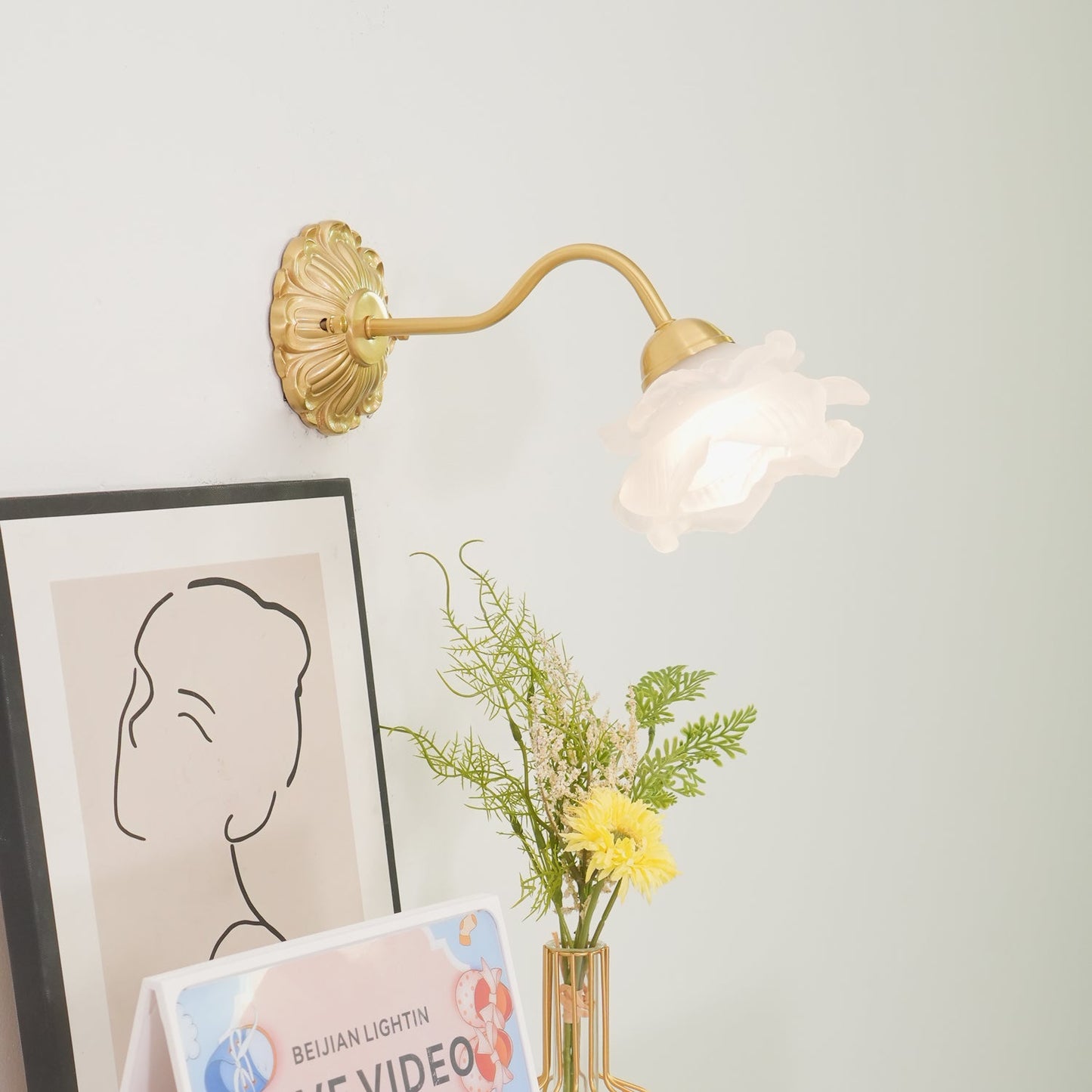 Brass Rose Wall Light Sconce Modern Vintage Home Lighting NALANI