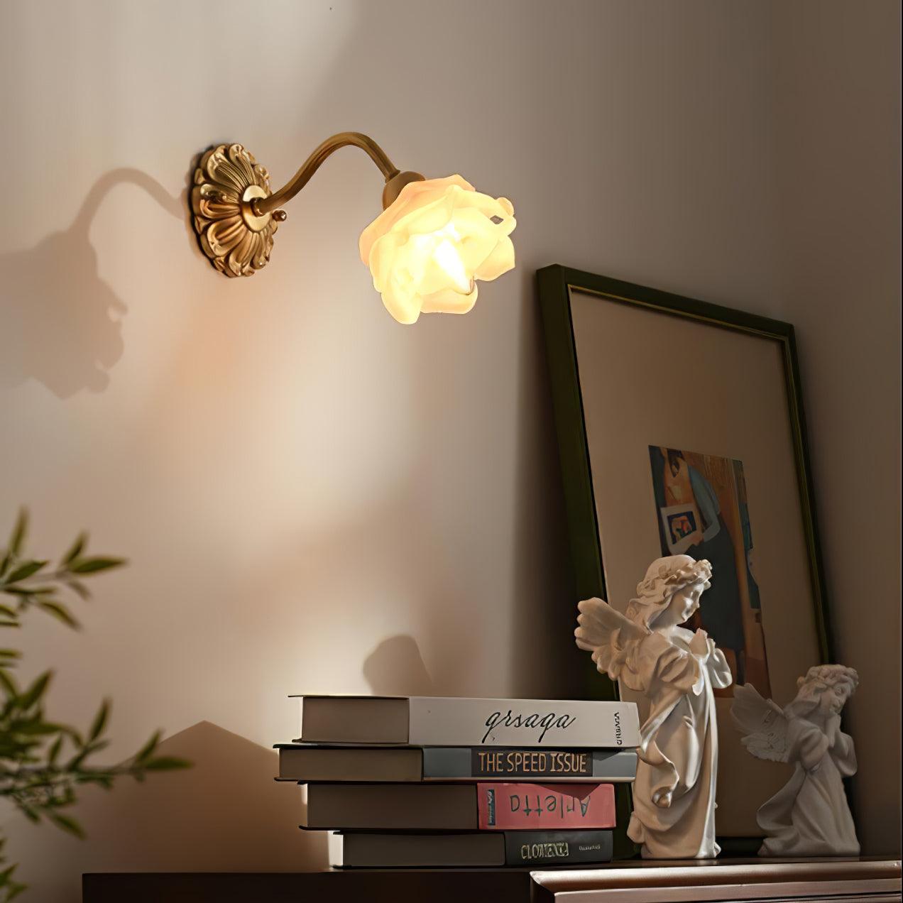 Brass Rose Wall Light Sconce Modern Vintage Home Lighting NALANI