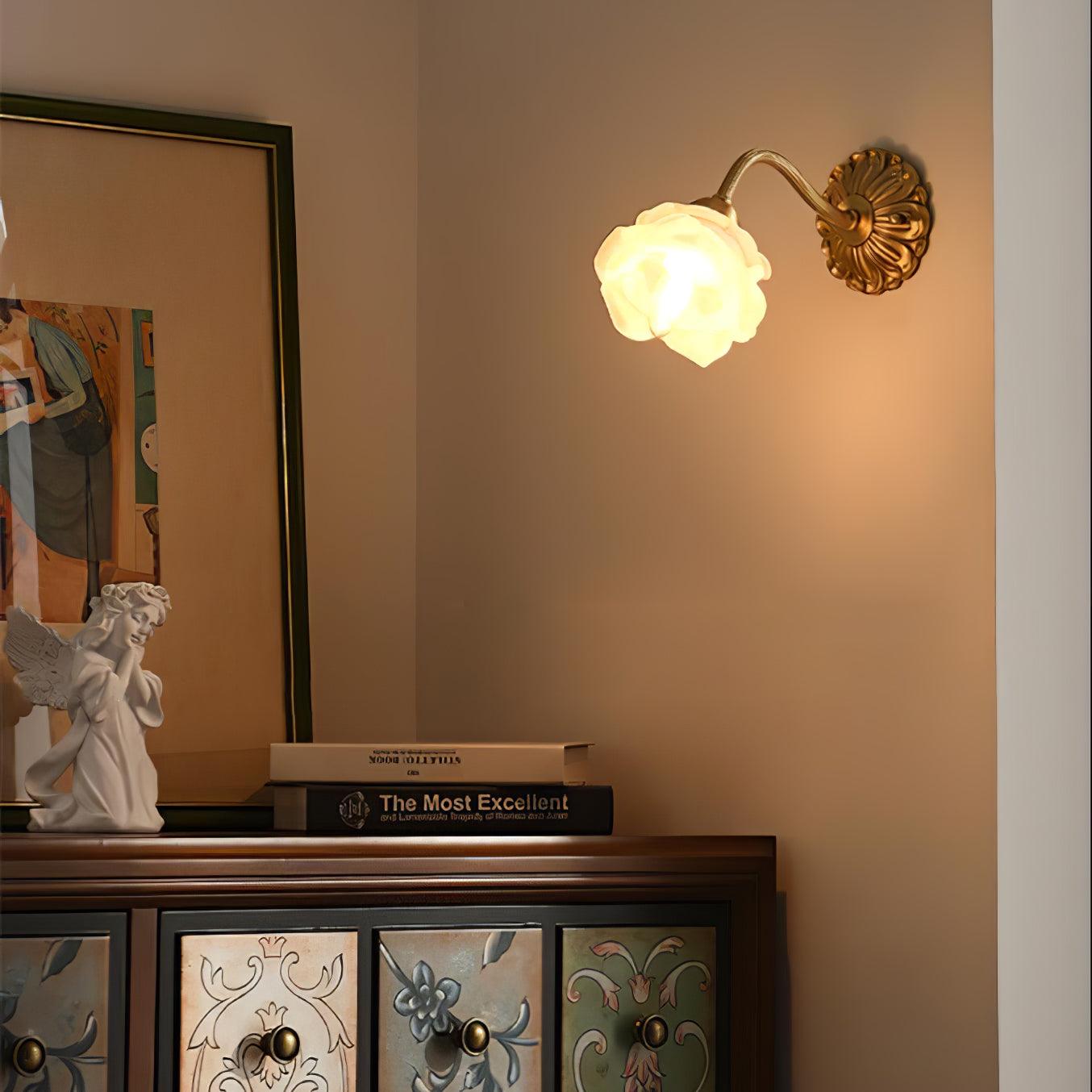 Brass Rose Wall Light Sconce Modern Vintage Home Lighting NALANI