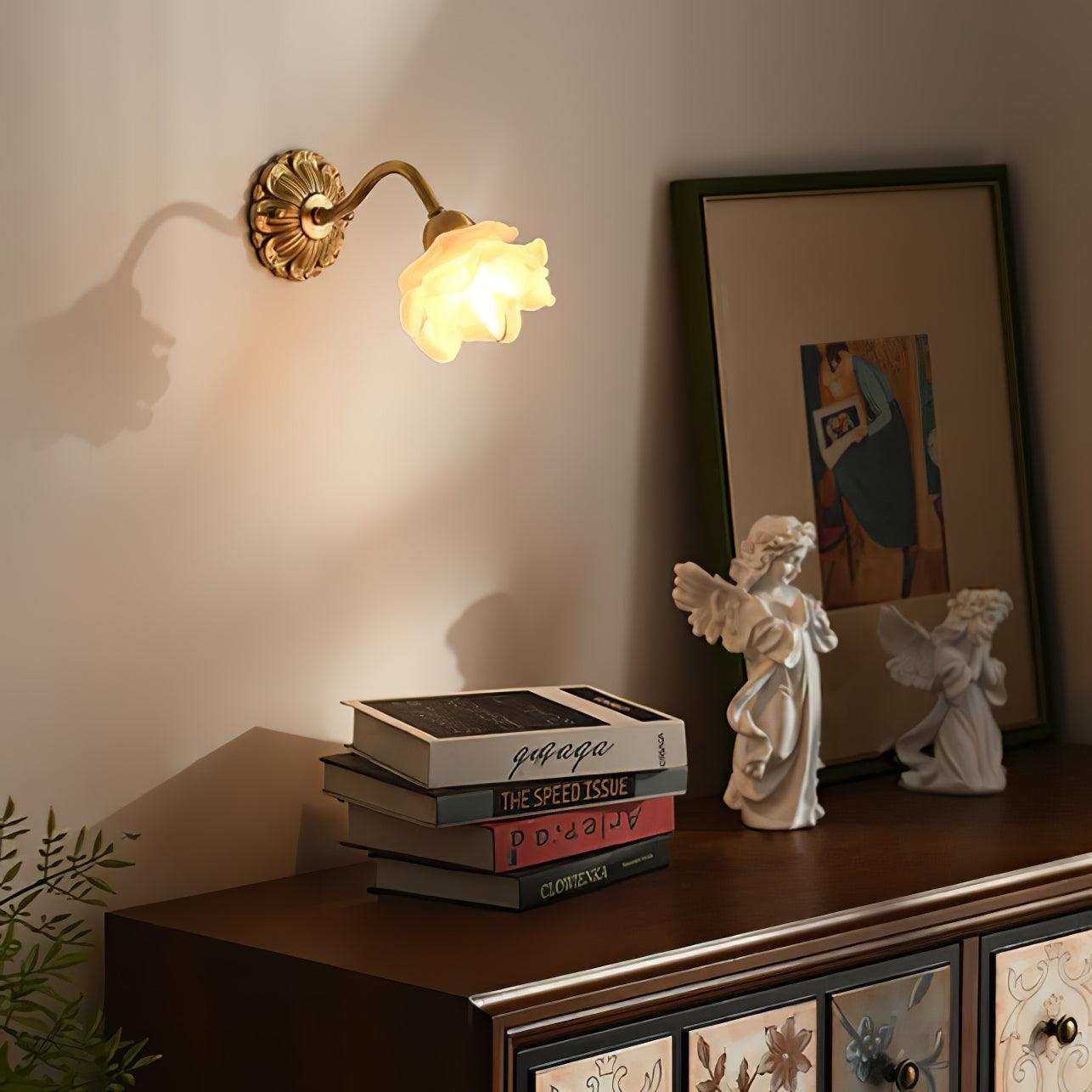 Brass Rose Wall Light Sconce Modern Vintage Home Lighting NALANI