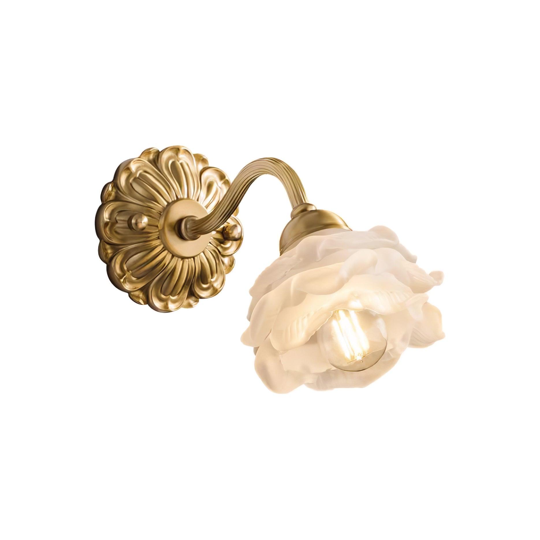 Brass Rose Wall Light Sconce Modern Vintage Home Lighting W 12.6″ x H 8.7″ Brass & White NALANI