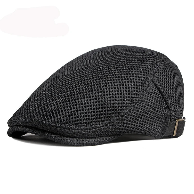 Breathable Mesh Chauffeur Beret Hat Flat Cap Lightweight Black 56-61cm NALANI