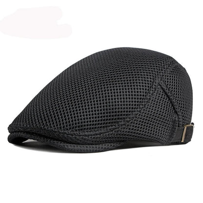 Breathable Mesh Chauffeur Beret Hat Flat Cap Lightweight Black 56-61cm NALANI