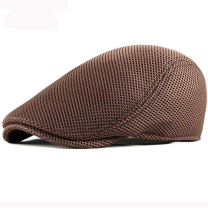 Breathable Mesh Chauffeur Beret Hat Flat Cap Lightweight Brown 56-61cm NALANI