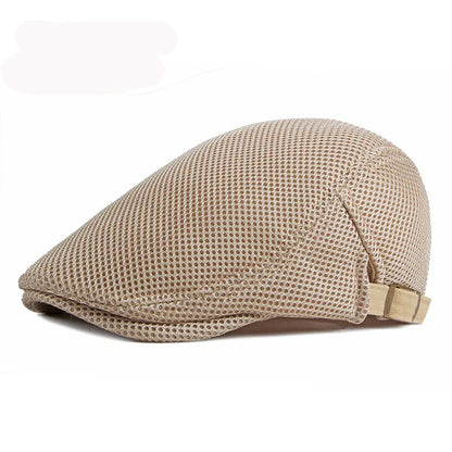 Breathable Mesh Chauffeur Beret Hat Flat Cap Lightweight Khaki 56-61cm NALANI