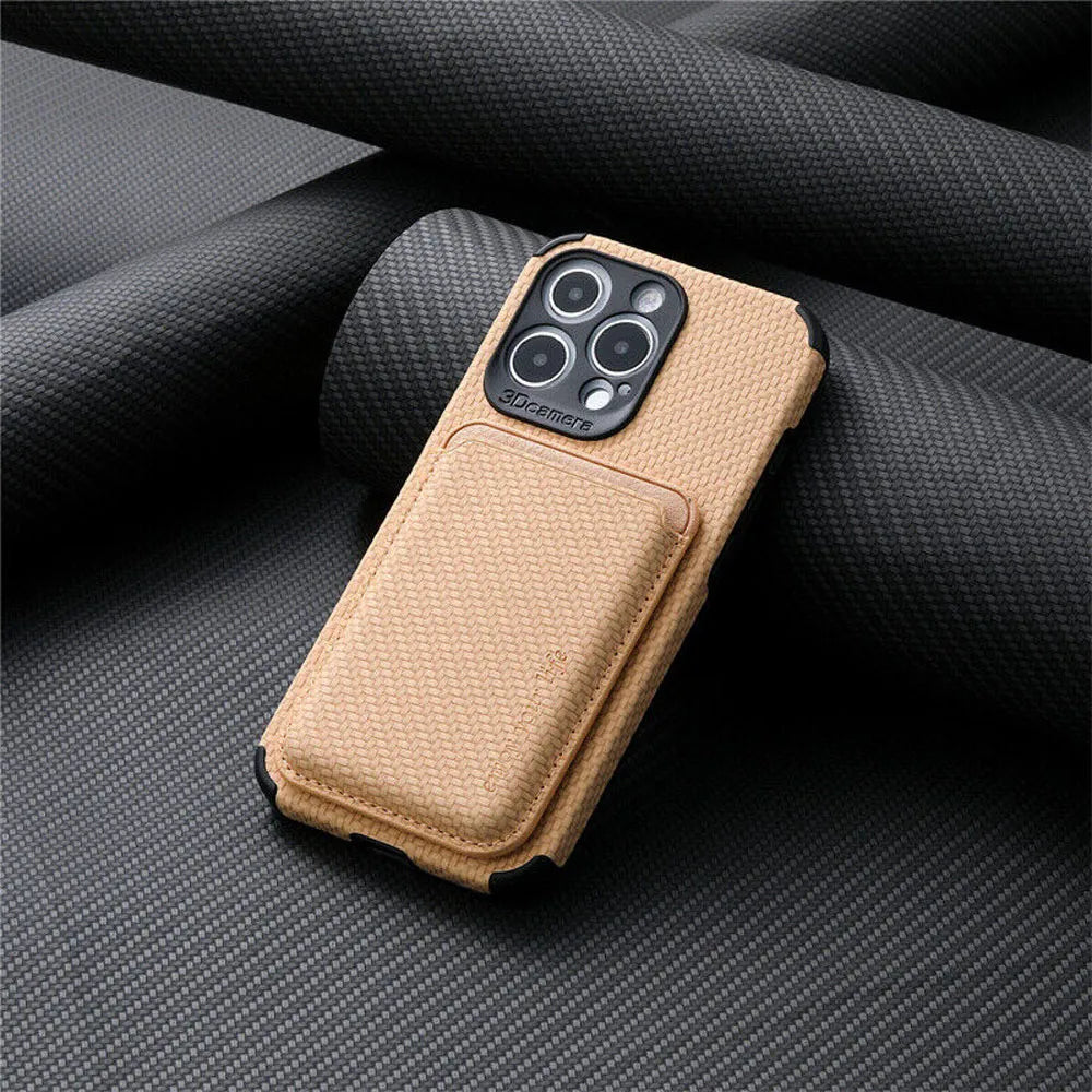 Carbon Fiber Wallet Case For Smartphone Magnetic Slim Carbon Beige NALANI