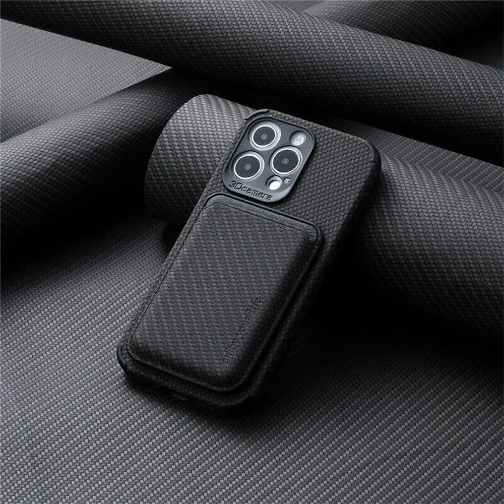 Carbon Fiber Wallet Case For Smartphone Magnetic Slim Carbon Black NALANI