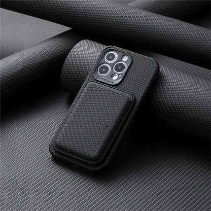 Carbon Fiber Wallet Case For Smartphone Magnetic Slim Carbon Black NALANI