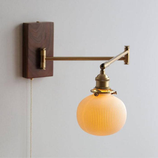 Ceramic Wall Lamp with Wooden Plate Modern Rustic Home Lighting Fixture Lampshade NALANI
