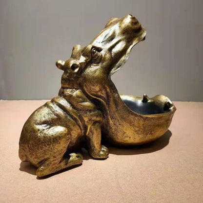 Charming Hippo Figurine Decorative Accent for Cozy Home Decor Gold NALANI