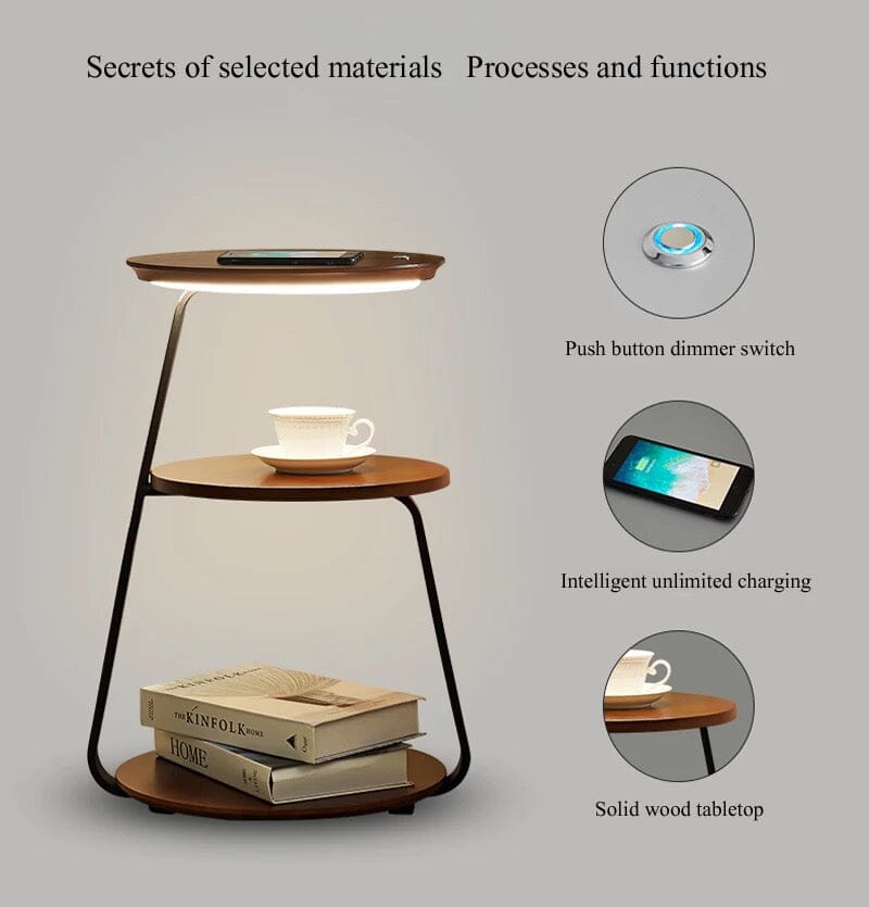 Chestnut Brown Table Lamp 3 In 1 Modern Minimalist Lighting NALANI