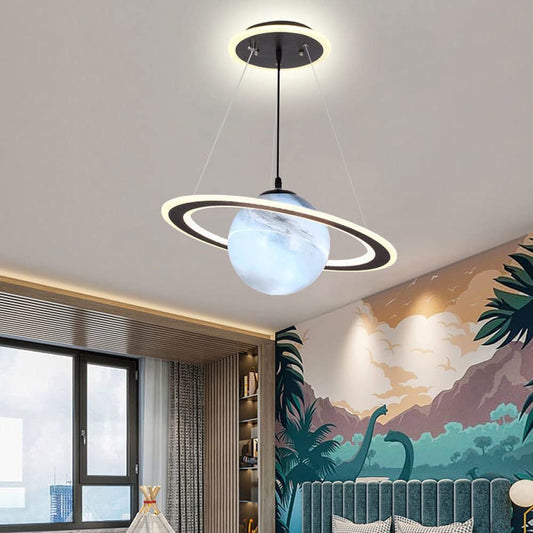 Children's LED Hanging Lamp with Planetary Motif for Kids Room Blue A (Without Astronaut) NaLani