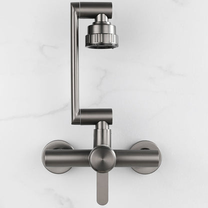 Chrome Wall Mounted Kitchen Faucet Single Handle Two Hole Gun Grey NALANI