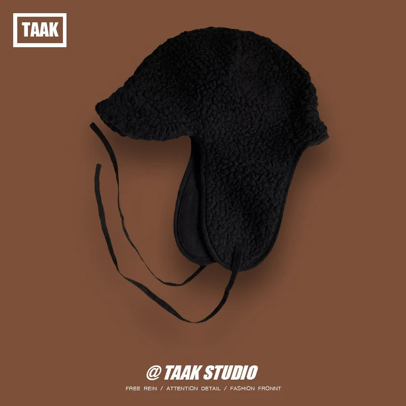 Cozy Lambswool Ear Protection Unisex Bomber Hat for Winter Black 56-58cm NALANI