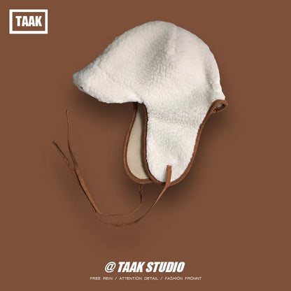 Cozy Lambswool Ear Protection Unisex Bomber Hat for Winter White 56-58cm NALANI