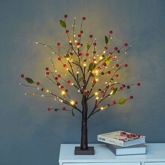 Cozy Spring Tree With Soft Warm Lights for Aesthetic Decor Red Berries NaLani