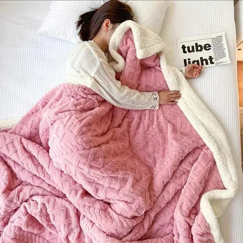 Cozy Winter Lambswool Blanket Throw With Microfleece NALANI