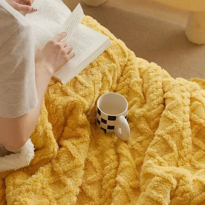 Cozy Winter Lambswool Blanket Throw With Microfleece Yellow NALANI