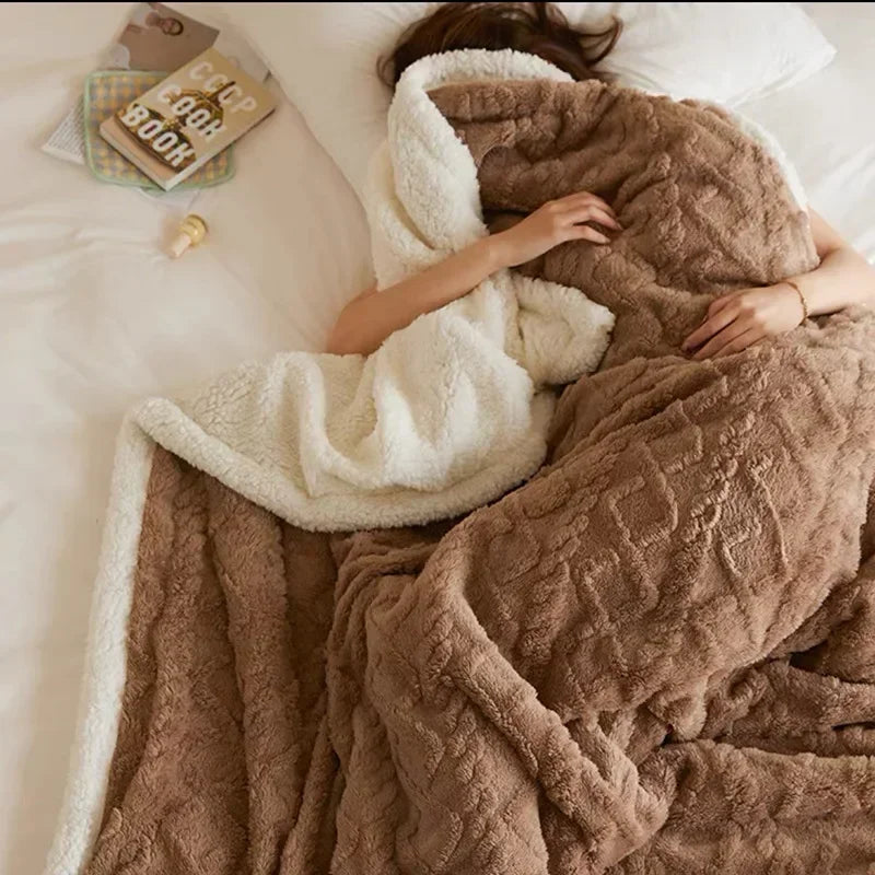 Cozy Winter Lambswool Blanket Throw With Microfleece dark brown NALANI