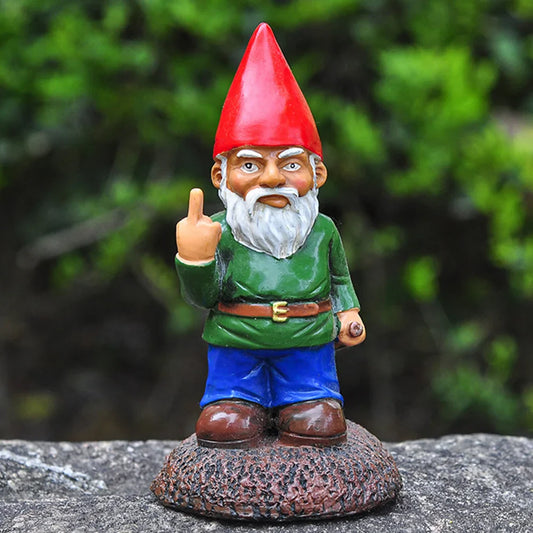 Creative Garden Gnome Statue with Middle Finger Resin Décor SEREIN