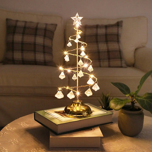 Crystal Christmas Tree Table Lamp Acrylic Night Light Gold NALANI