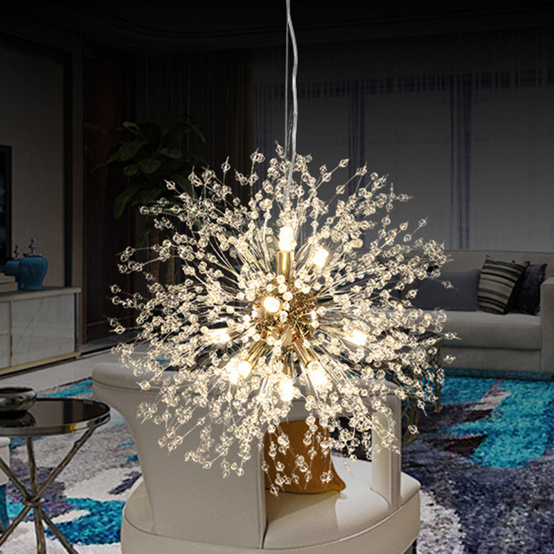 Crystal Orb Dandelion Ceiling Light Modern Chandelier 12 Gold Round NALANI