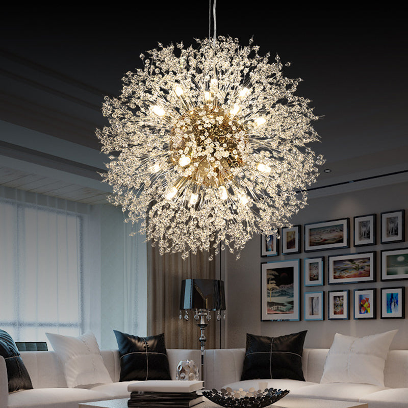 Crystal Orb Dandelion Ceiling Light Modern Chandelier 16 Gold Round NALANI