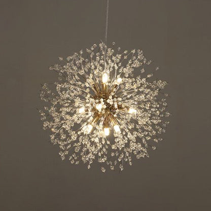 Crystal Orb Dandelion Ceiling Light Modern Chandelier 9 Gold Round NALANI