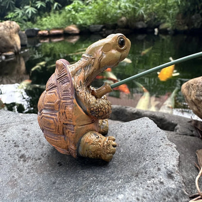 Cute Tortoise Garden Statue with Fishing Rope Decorative Ornament SEREIN