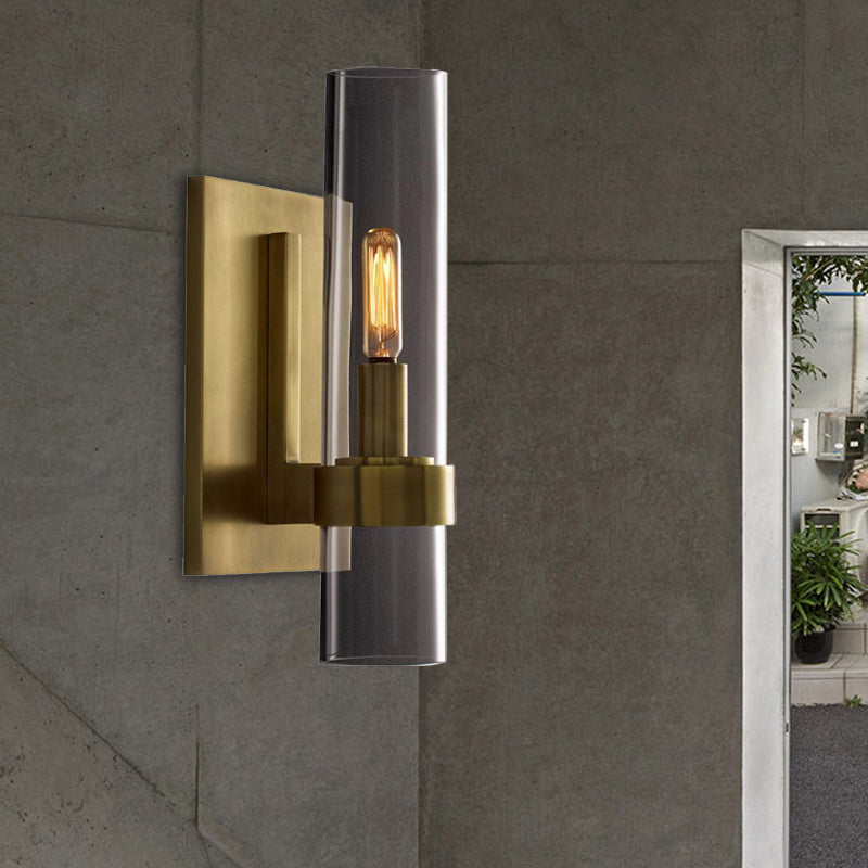 Cylinder Sconce Wall Lamp Clear Glass Black Brass For Stair NALANI
