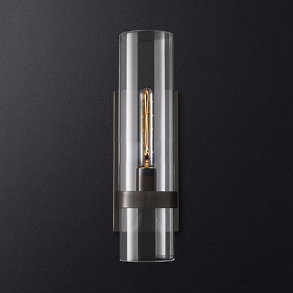 Cylinder Sconce Wall Lamp Clear Glass Black Brass For Stair NALANI