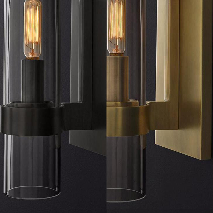 Cylinder Sconce Wall Lamp Clear Glass Black Brass For Stair NALANI