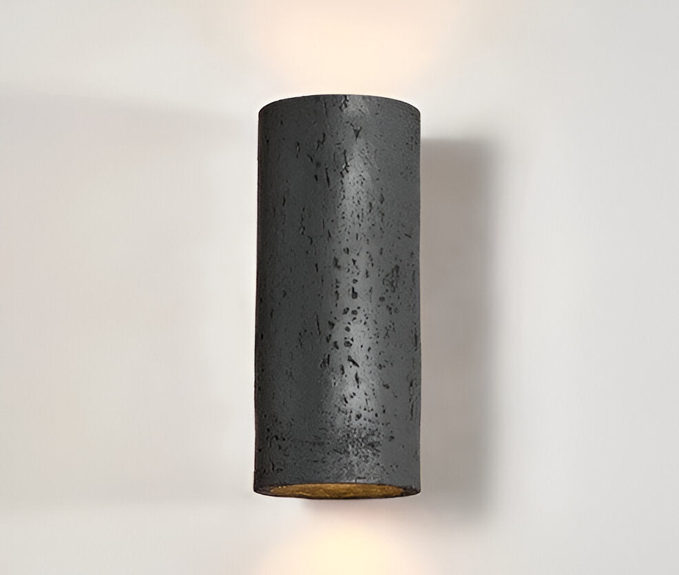 Cylinder Tube Wall Light Wabi Sabi Stone LED Sconce Black 10 x 11 x 23 cm (3.9 x 4.3 x 9 inches) NALANI